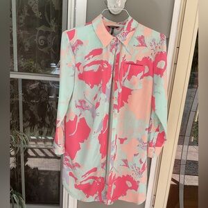 Daisy Fuentes Womens Multicolor Collared Long Sleeve Shirt Top Dress Size Medium